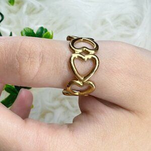 Adjustable Stainless Steel Gold Toned Heart Ring (R30)